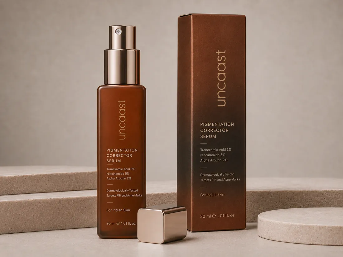 uncaast pigmentation corrector serum bottle and carton